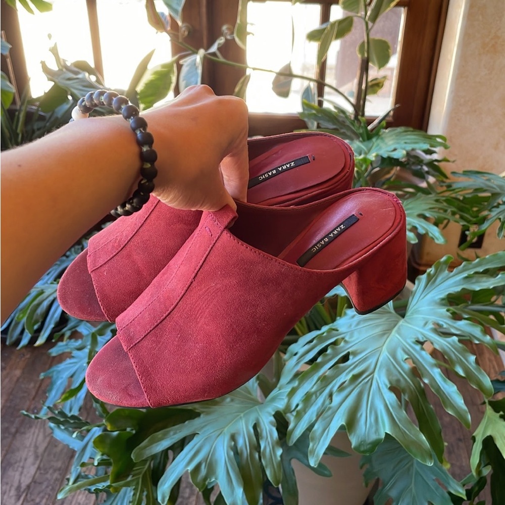 ZARA suede mules/burgundy heels